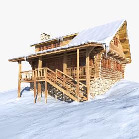 Snowy Log House